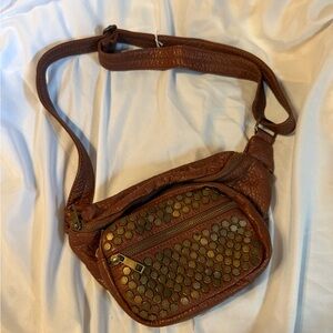 Under One Sky Brown Crossbody Bag with Gold Accents
